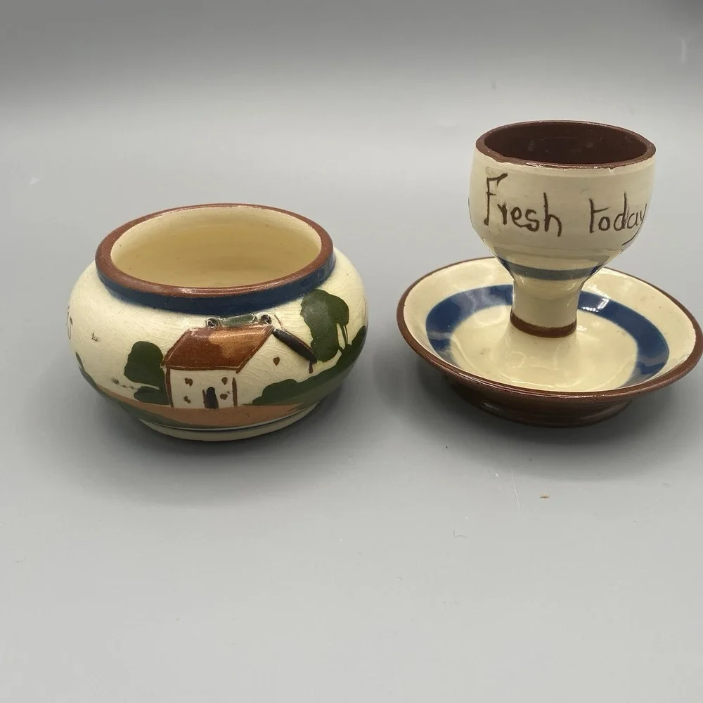 Watcombe Torquay Pottery England Motto Ware Egg Cup Base plus‎ Small Open Bowl